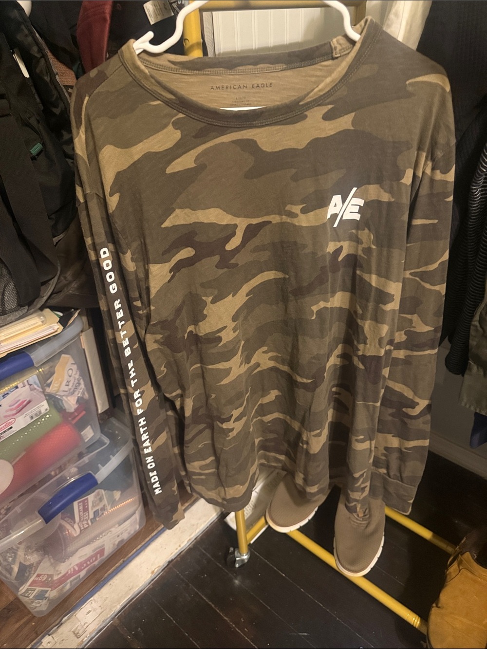 American Eagle Outfitters Olive & Brown Camo Long-Sleeve Tee